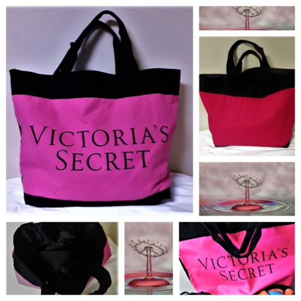 VICTORIA'S SECRET Tote Beach Bag Pink/Blk Lge $78